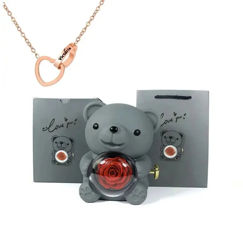 Eternal Rose Teddy Bear with Necklace TrendoraXentrix