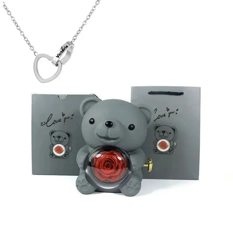 Eternal Rose Teddy Bear with Necklace TrendoraXentrix