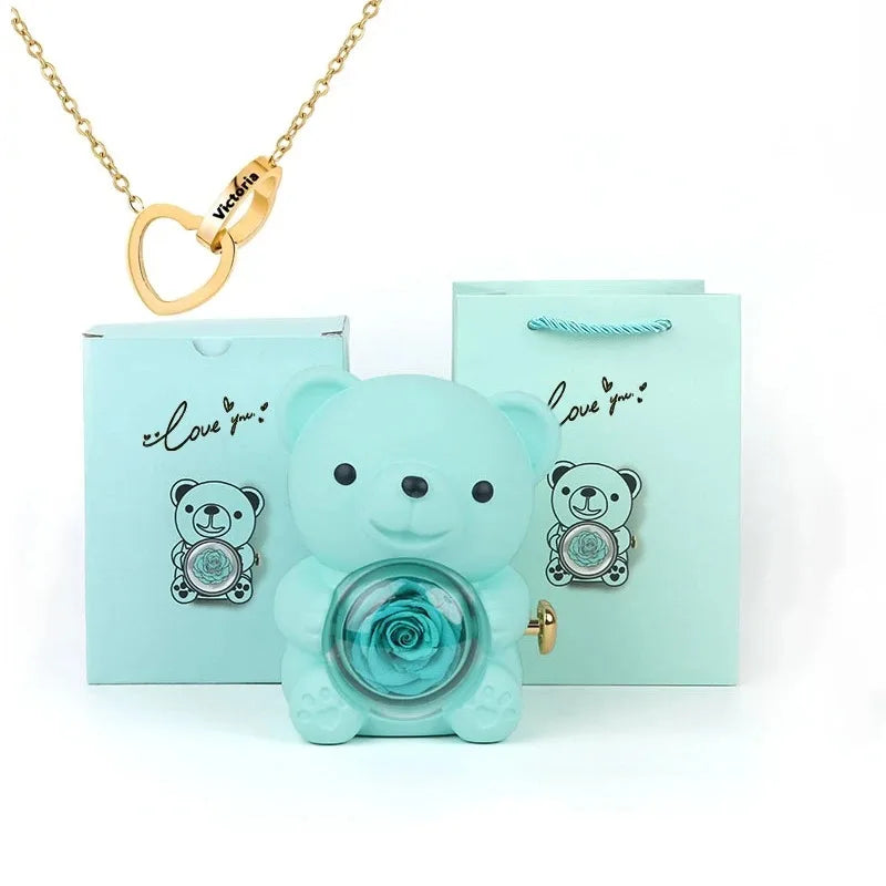 Eternal Rose Teddy Bear with Necklace TrendoraXentrix