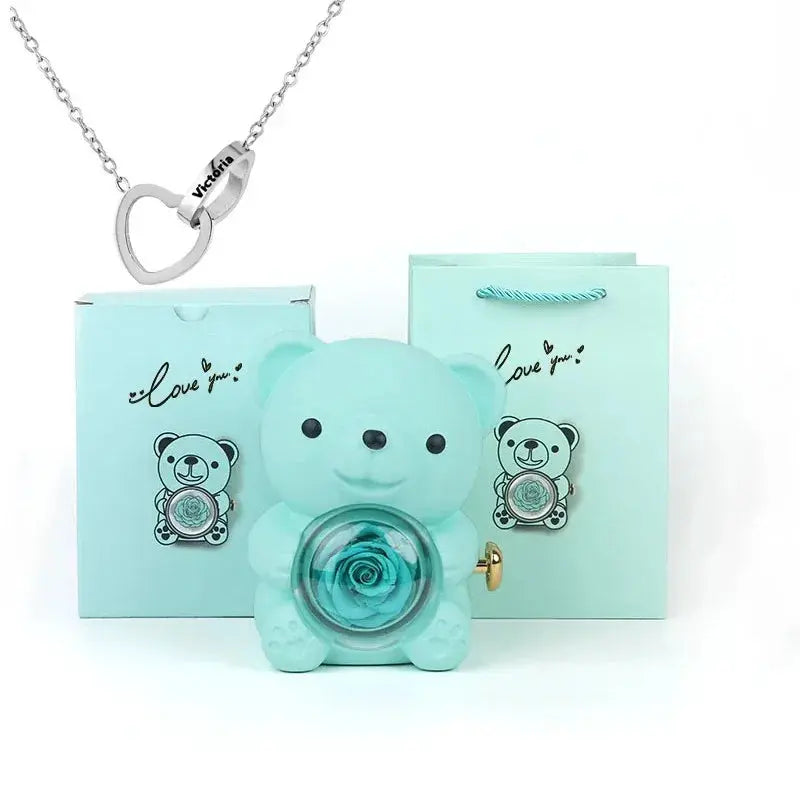 Eternal Rose Teddy Bear with Necklace TrendoraXentrix