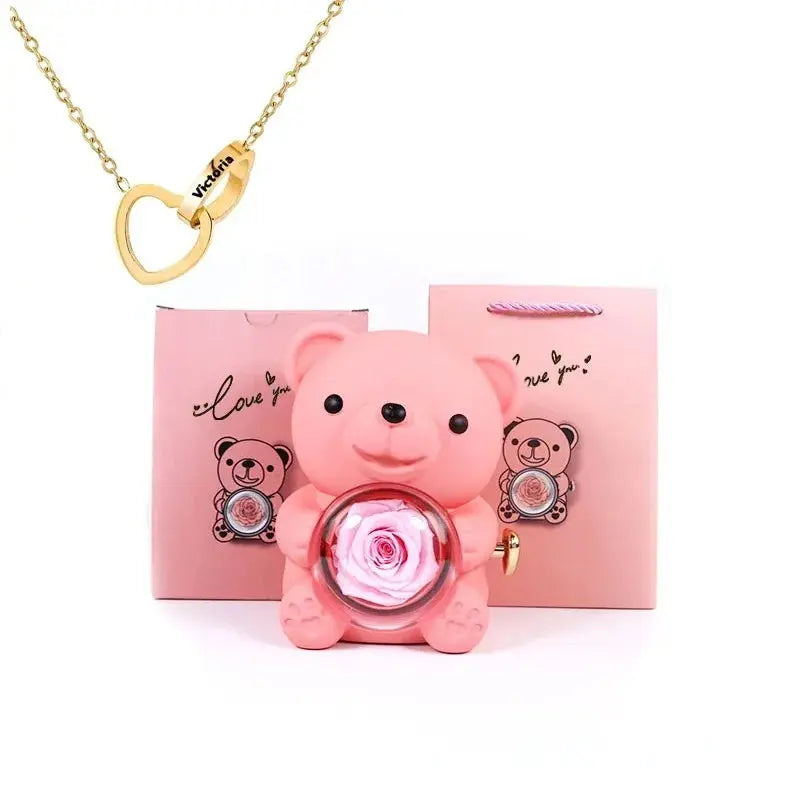 Eternal Rose Teddy Bear with Necklace TrendoraXentrix