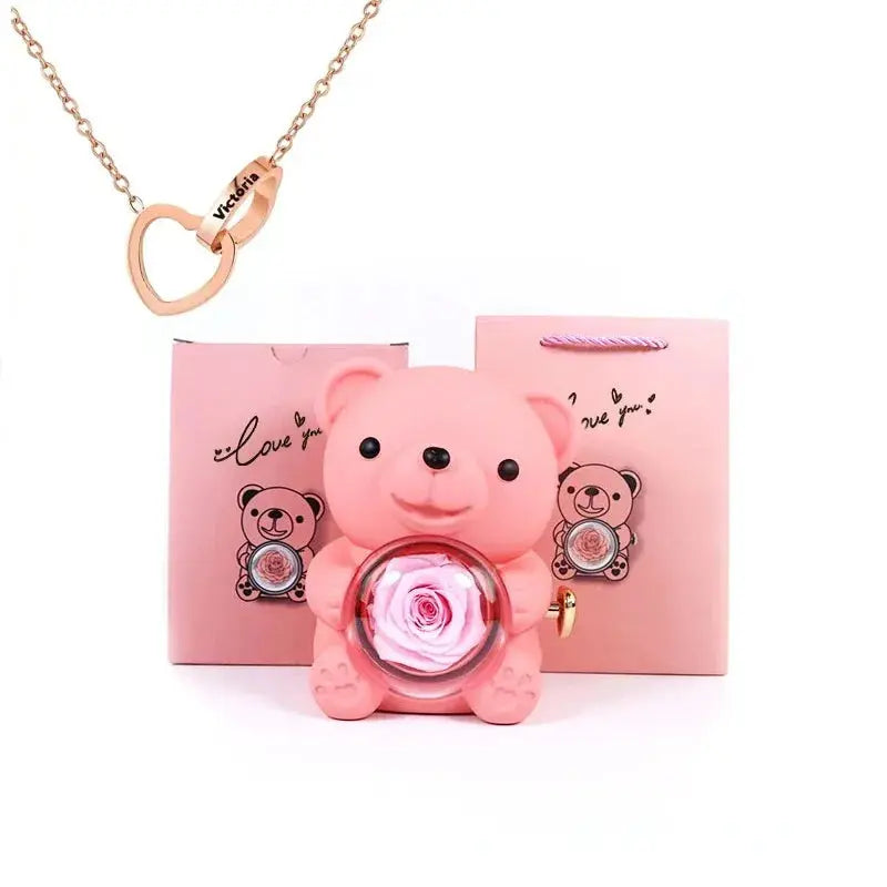 Eternal Rose Teddy Bear with Necklace TrendoraXentrix