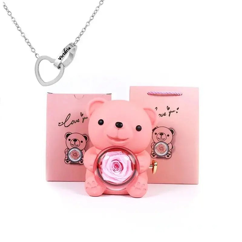 Eternal Rose Teddy Bear with Necklace TrendoraXentrix