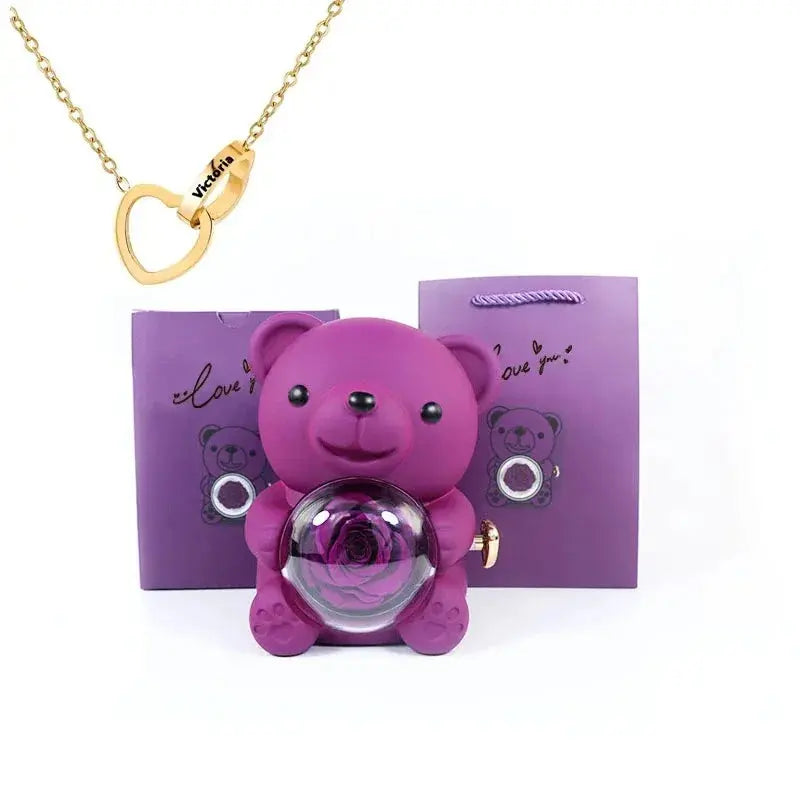 Eternal Rose Teddy Bear with Necklace TrendoraXentrix