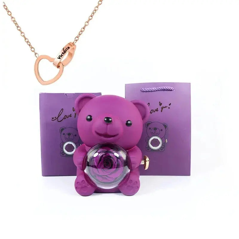 Eternal Rose Teddy Bear with Necklace TrendoraXentrix