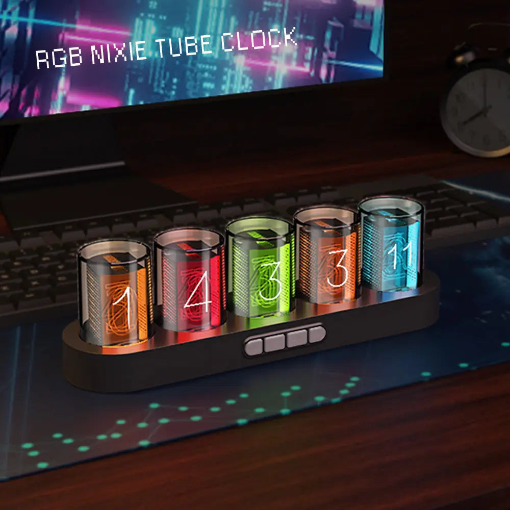RGB Nixie Tube Digital Clock – Retro LED Desk Clock for Gaming & Home Decor TrendoraXentrix