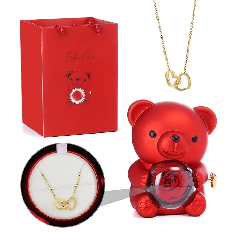 Eternal Rose Teddy Bear with Necklace TrendoraXentrix