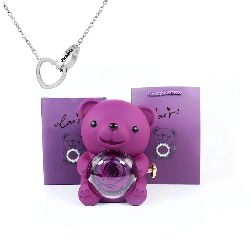 Eternal Rose Teddy Bear with Necklace TrendoraXentrix