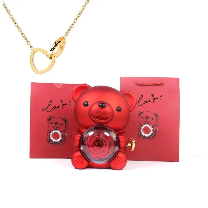 Eternal Rose Teddy Bear with Necklace TrendoraXentrix
