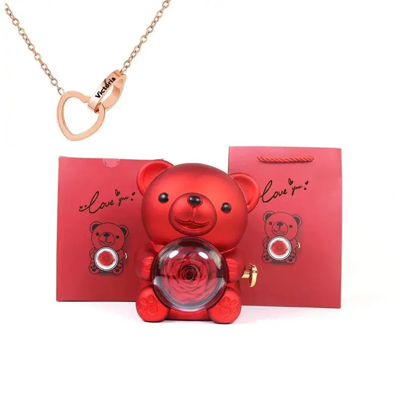Eternal Rose Teddy Bear with Necklace TrendoraXentrix