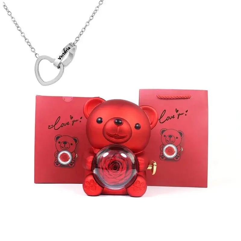 Eternal Rose Teddy Bear with Necklace TrendoraXentrix