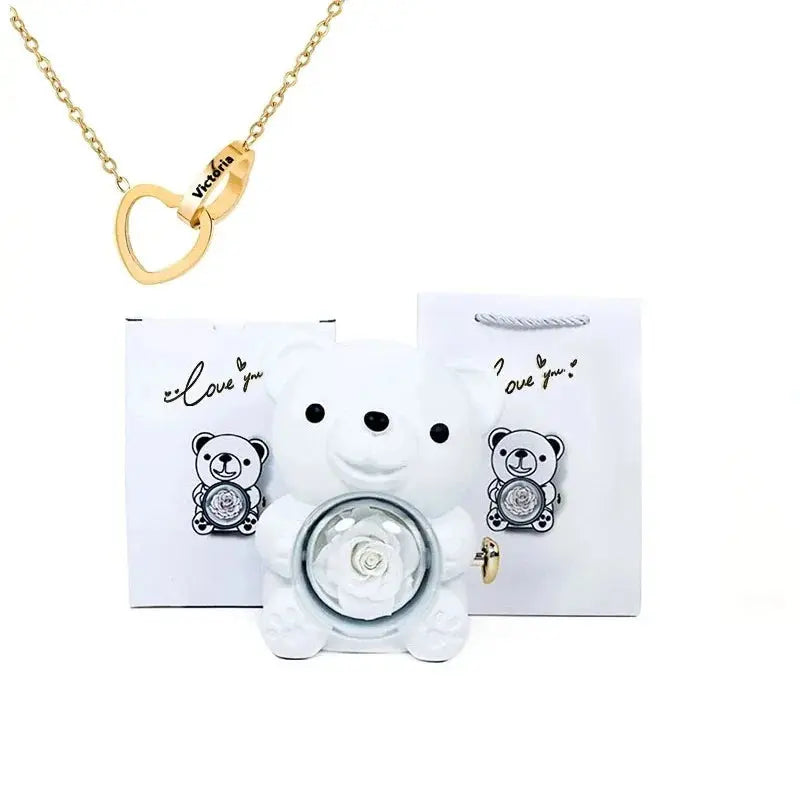 Eternal Rose Teddy Bear with Necklace TrendoraXentrix