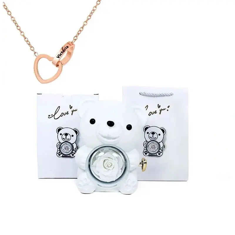 Eternal Rose Teddy Bear with Necklace TrendoraXentrix