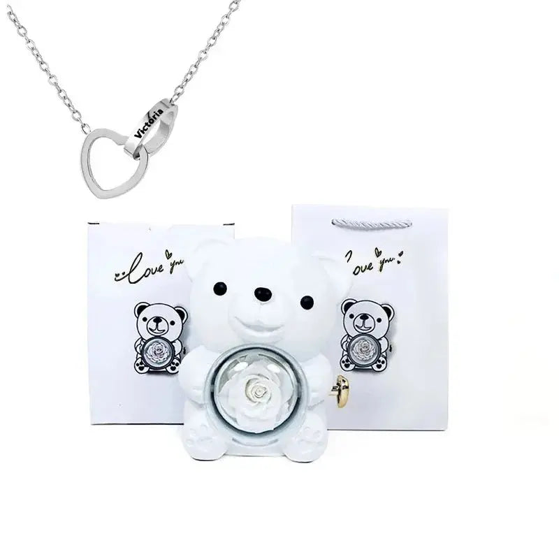 Eternal Rose Teddy Bear with Necklace TrendoraXentrix