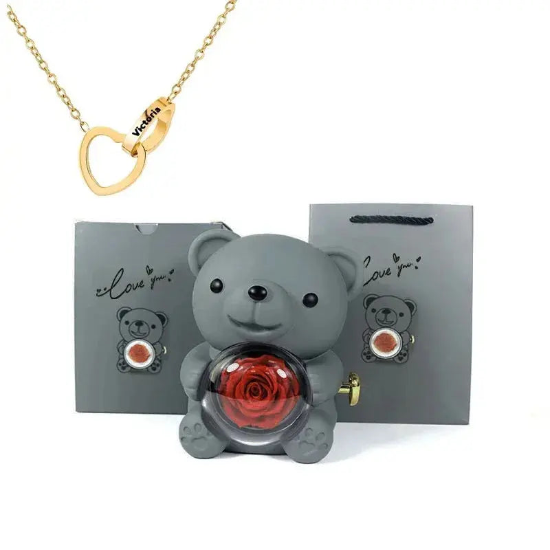 Eternal Rose Teddy Bear with Necklace TrendoraXentrix